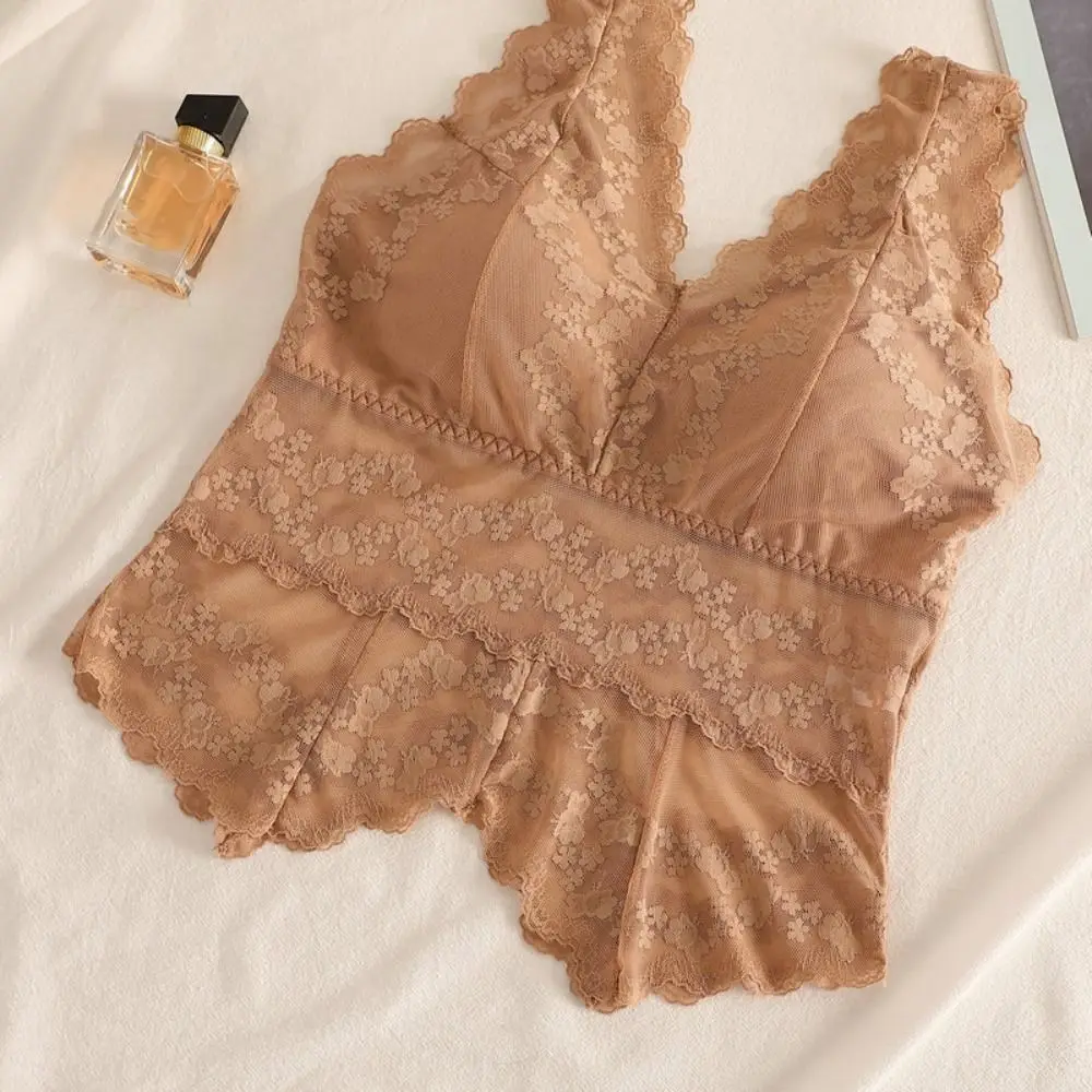 Bottoming Shirts Mesh Thin Lace Deep V Camisole Transparent Sleeveless Suspender Vest Undershirt Slim Fit Lace Crop Tops Women