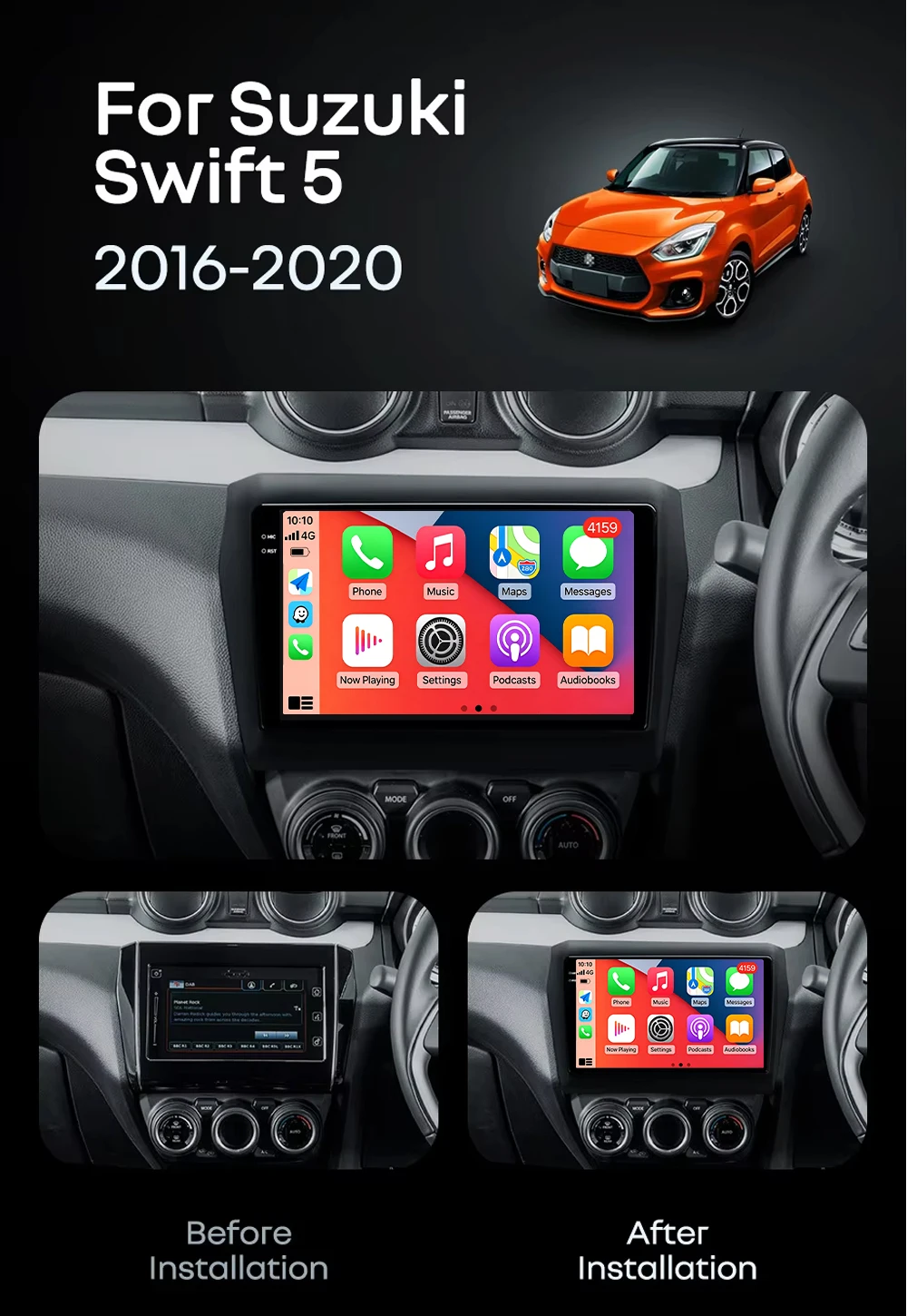 For Suzuki Swift 2017 2018 2019 2020 2021 Android 16 Navigation Car Radio Multimedia Player Stereo Carplay Auto 2K QLED GPS 4G