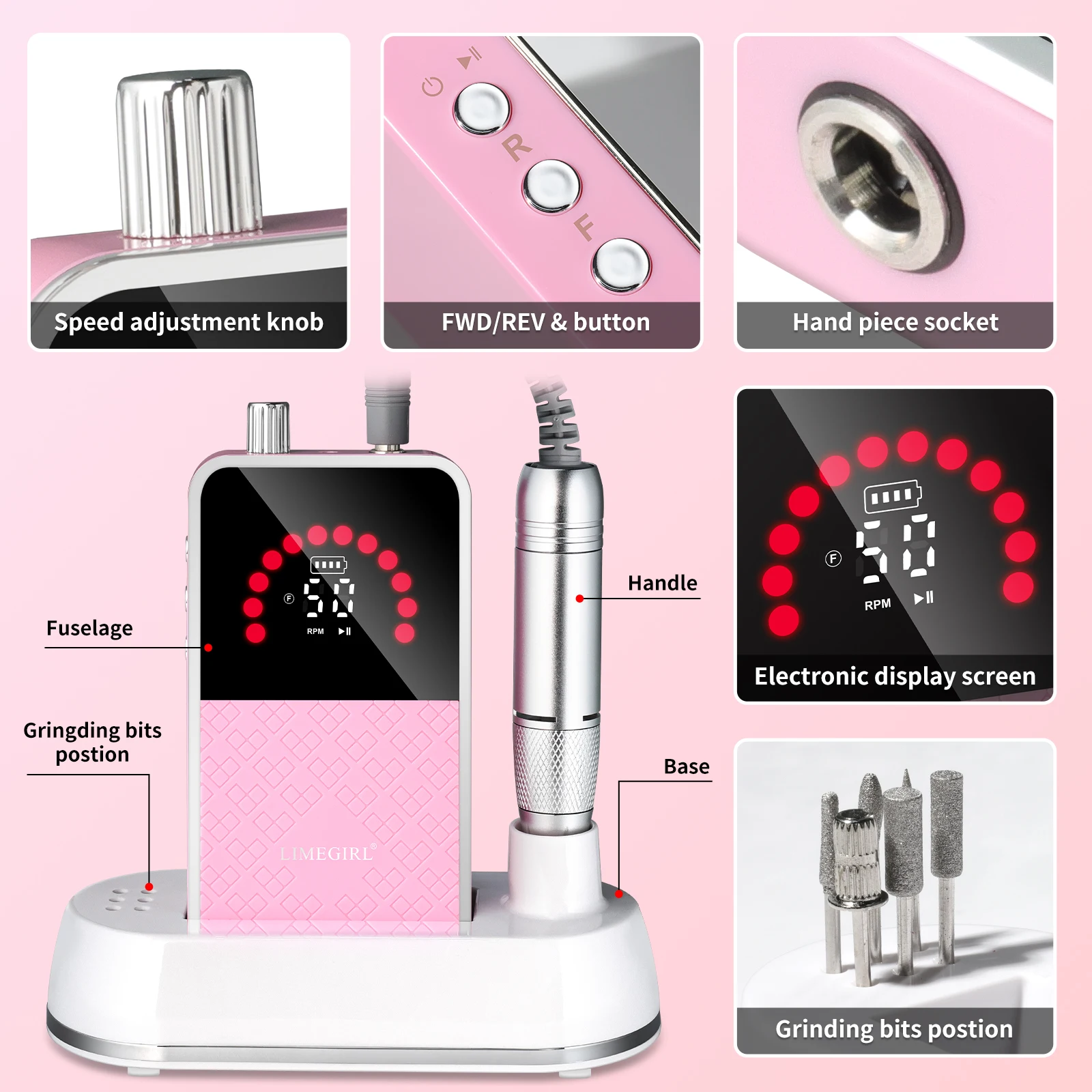 Kit de perceuse à ongles professionnelle 50000 tr/min, lime à ongles électrique pour ongles en Gel acrylique, perceuse à ongles Rechargeable sans fil, Machine à limes électroniques