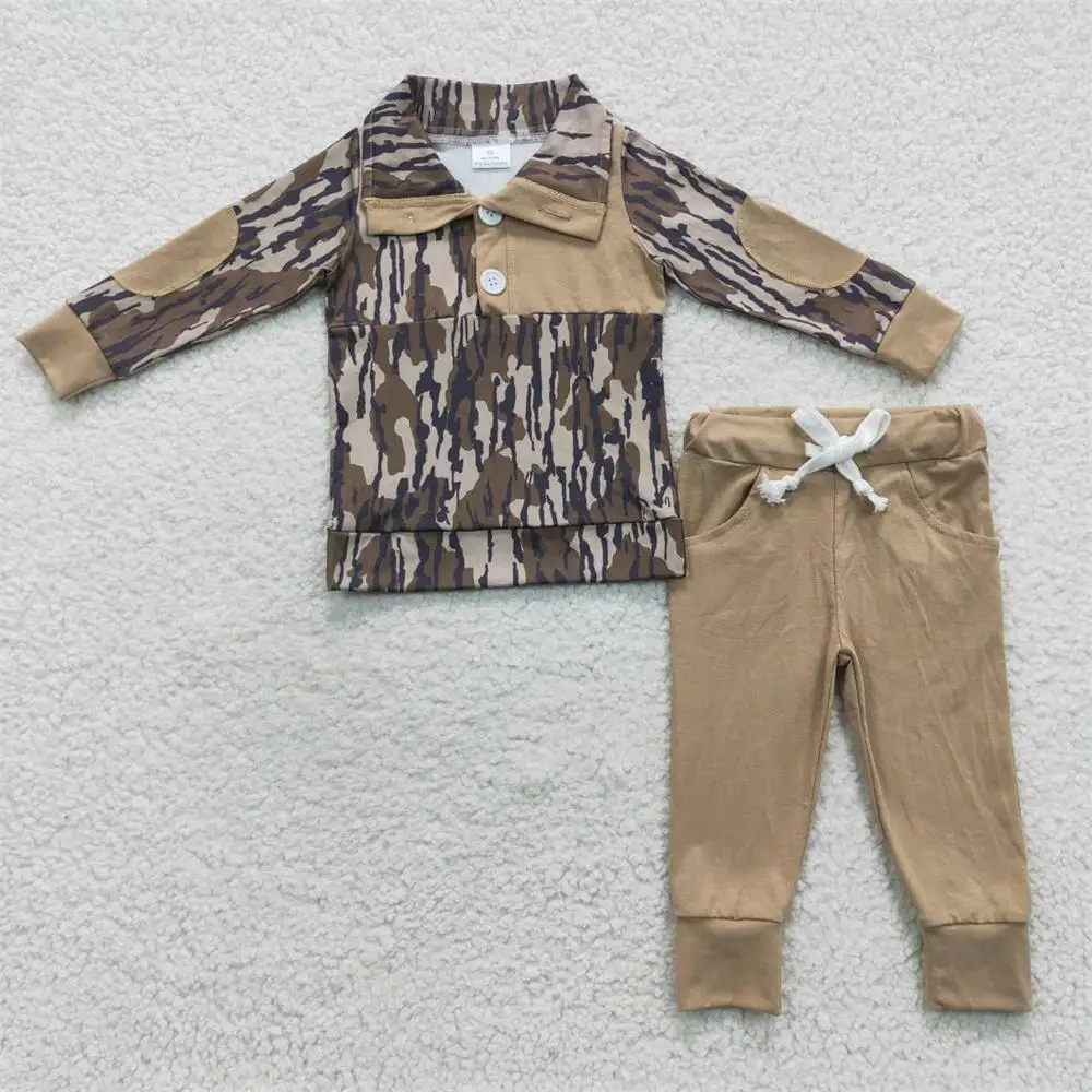 Wholesale Toddler Kids Camo Deer Outfit Clothing Baby Boy Long Sleeves Buttons Pullover Shirt Children Pocket Cotton Pants Sets