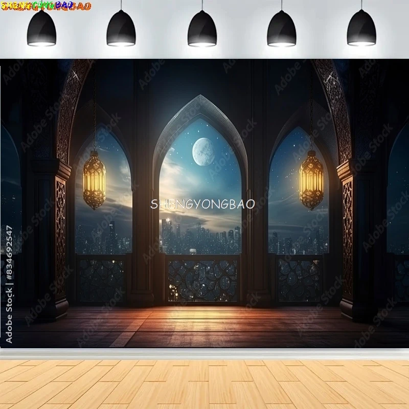 

Gothic Window Sunset Cathedral Interior Photography Backdrops Morocco Arabic Palace Ramadan Photo Studio Background ZY-03