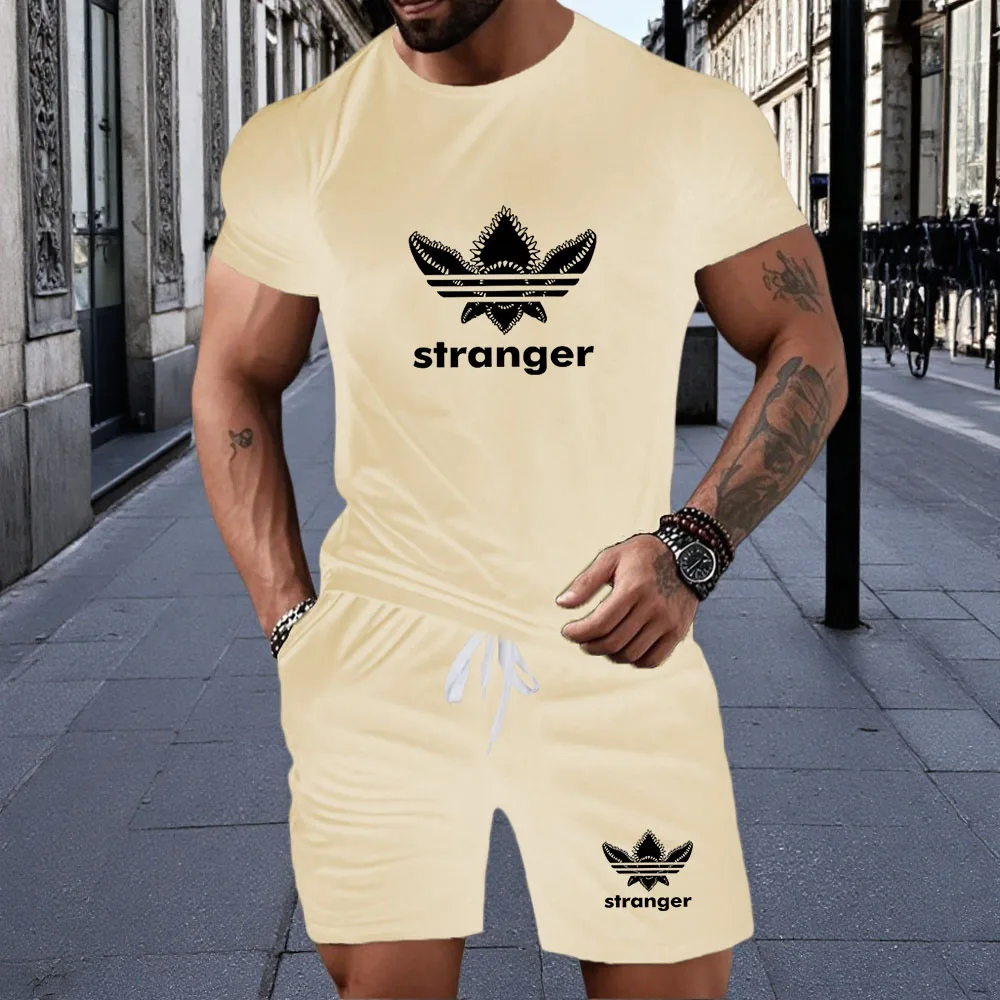 

Summer fashion men's two-piece set men's casual sports set printed short sleeved set men's T-shirt+shorts fitness sportswear