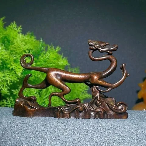 Antique miscellaneous alloy bronze beast Qinglong spirit beast ornaments pen holder pen put home tea ceremony tea