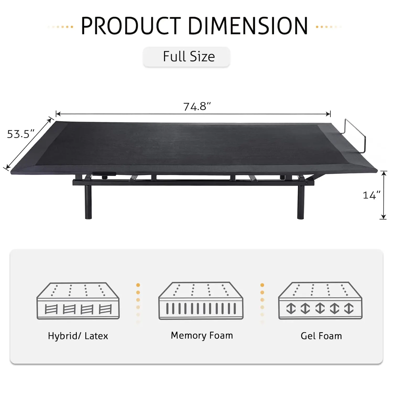 Electric Adjustable Full Bed Base Ergonomic Frame Upgraded Motor Wireless Remote Head Foot Incline Easy Assembly, Customized
