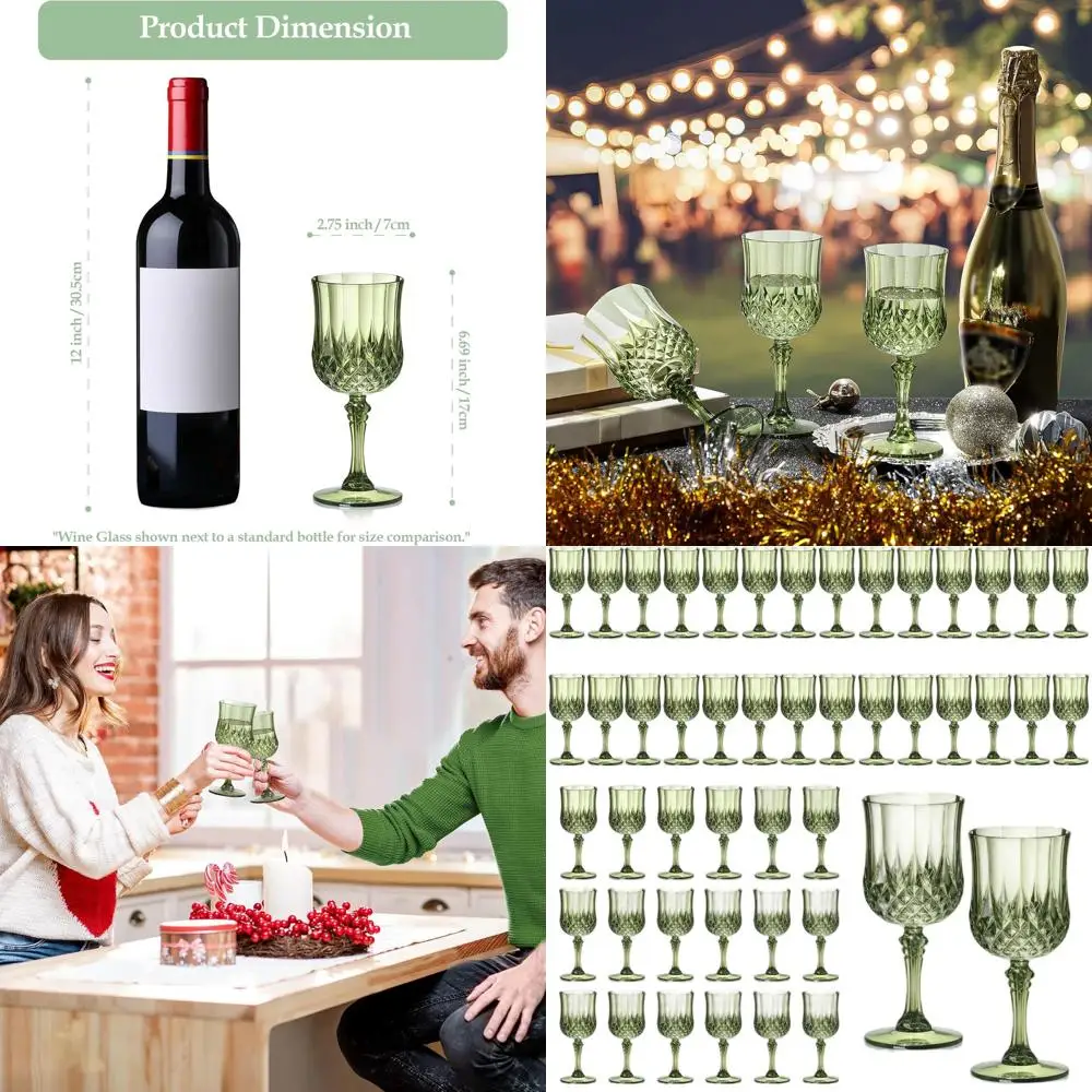 

Набор из 48 пластиковых бокалов для вина в винтажном стиле, 7 унций, небьющаяся посуда для напитков для свадеб, многоразовые бокалы с эффектом хрусталя, идеально подходят для чаепития