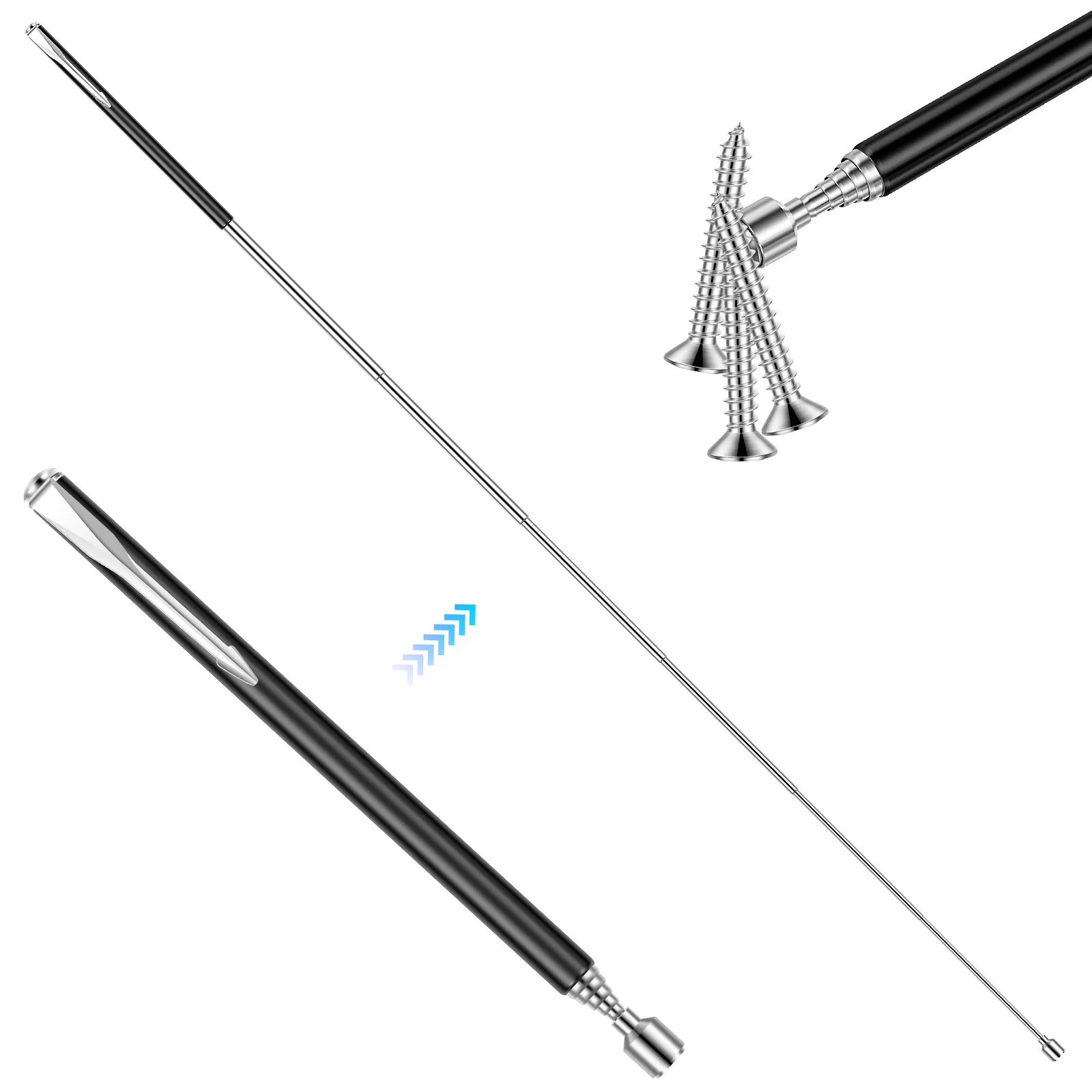 Stainless Steel Telescoping Magnetic Pickup Tool 5-25 In Magnet Retrieval Stick with Pocket Clip for Industry Garage Technicians