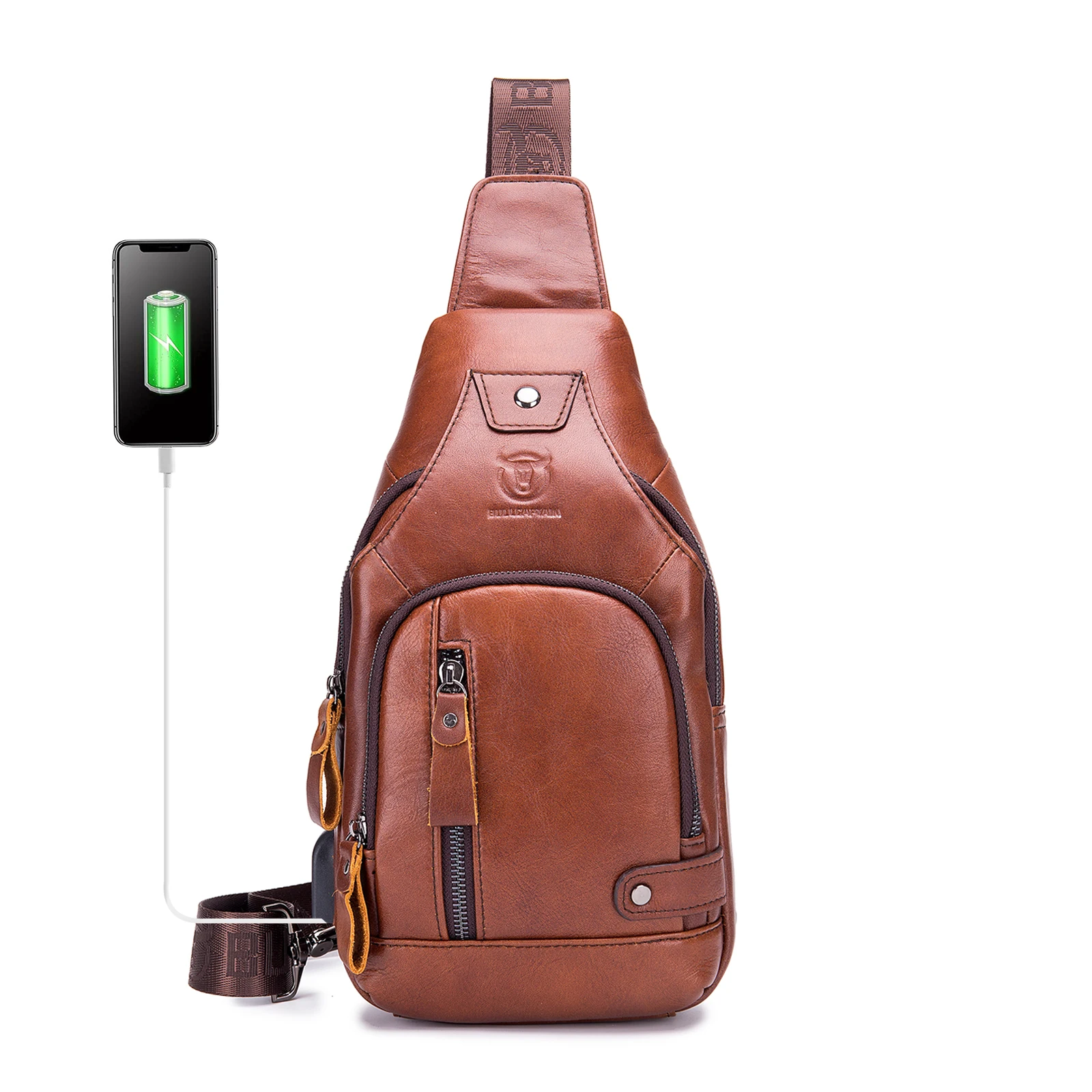 

LUKZIJAES Genuine Leather Sling Bag for Men Crossbody Shoulder Chest Pack Hiking Casual Daypack Outdoor Travel Backpack