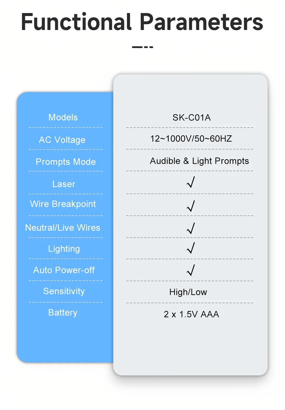 SNAKOL SK-C01A Berührungsloser AC-Spannungsprüfer mit Einstellbarer Empfindlichkeit, Leiter- und Neutralleiter-Fehlerpunktfinder, Elektrischer Teststift – Detail 7