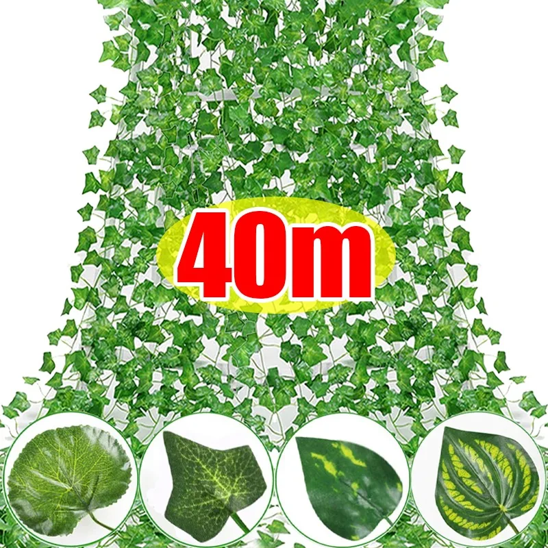 40/2m Artificial Ivy Vine Garland Green Plant Fake Leaf Hanging Vines Outdoor Garden Greenery Wedding Party Wall Home Decoration