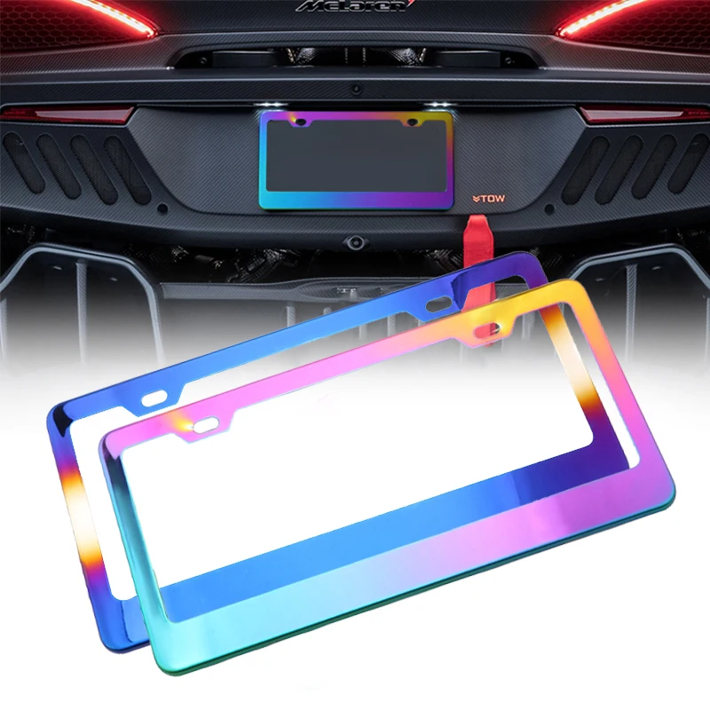 Jdm Car Racing Neo Chrome Burnt Blue Car License Plate Frame Stainless Steel License Plate Holder For US Standard