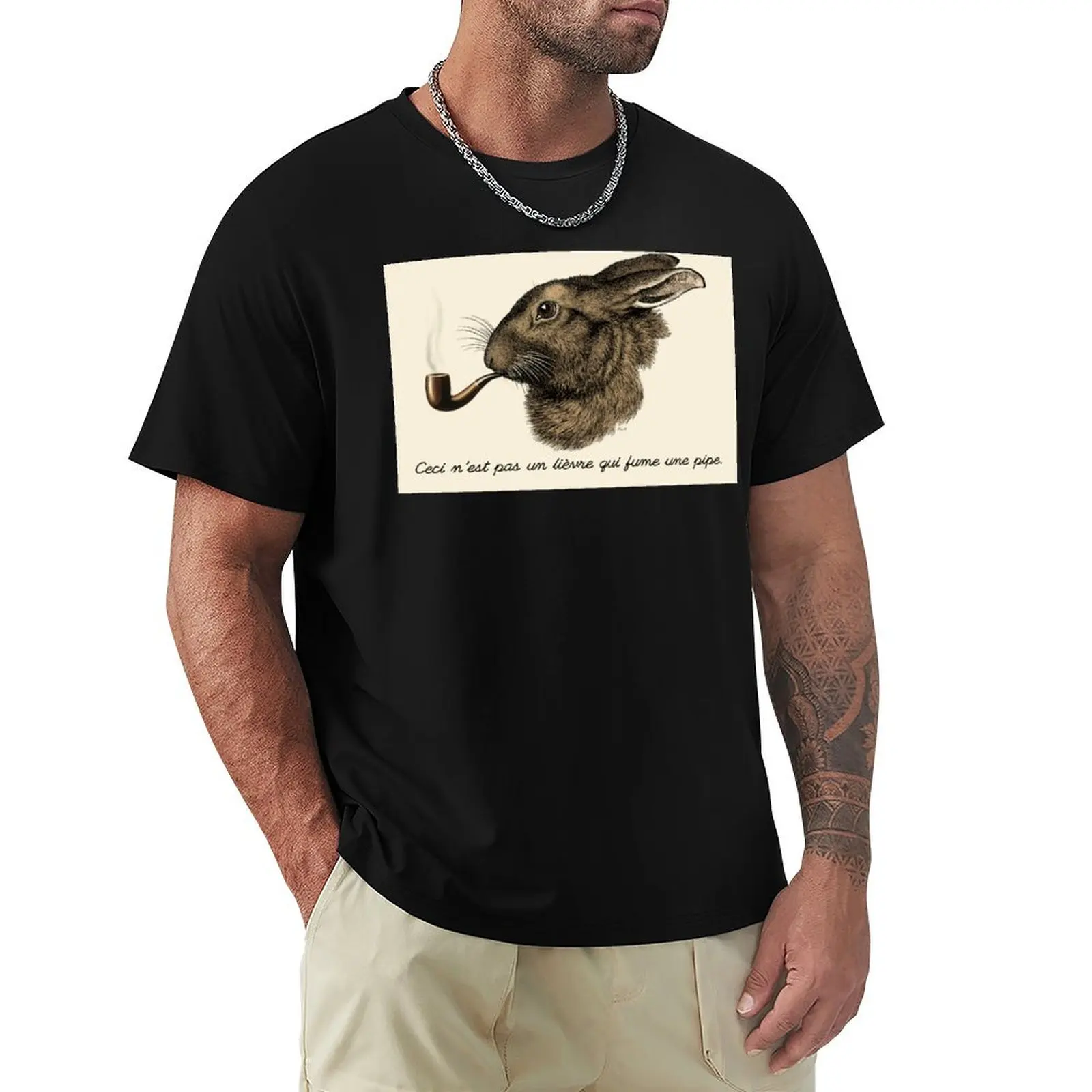 This is not a hare smoking a pipe. - Magritte Parody T-Shirt Water Resistant Casual T-Shirt