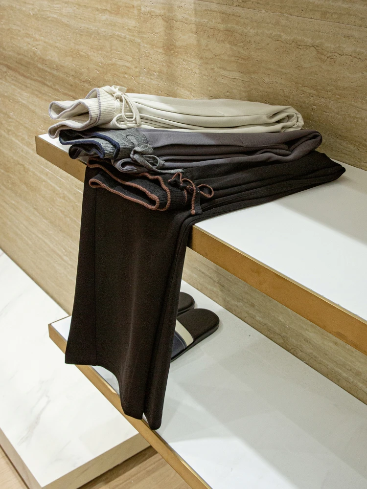 

Мужские повседневные брюки из ацетатной шерсти, свободные прямые брюки для бега на подкладке, модная городская весенняя одежда