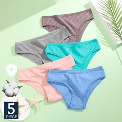 FINETOO 5PCS/Set Cotton Panties Women Underwear Sexy Lingerie Panty Female Lingerie Briefs Solid Color Panty Underpants Intimate