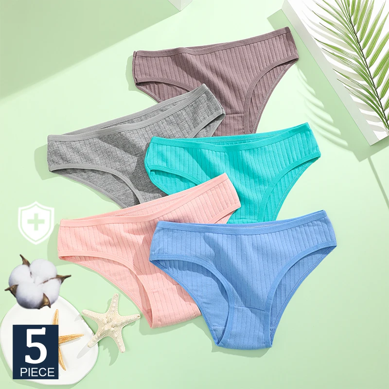 FINETOO 5PCS/Set Cotton Panties Women Underwear Sexy Lingerie Panty Female Lingerie Briefs Solid Color Panty Underpants Intimate