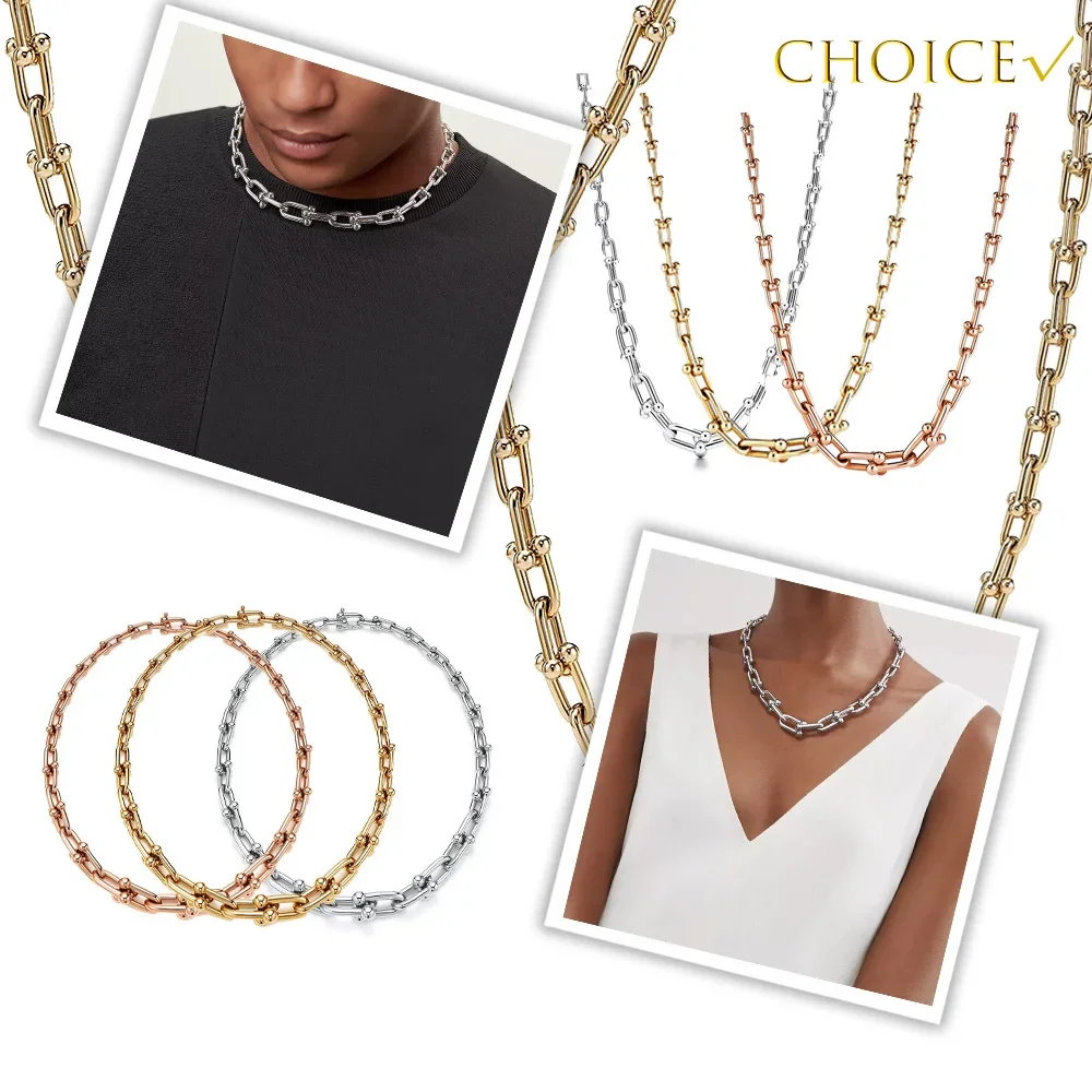 luxurious charm tidal current style Chain link necklace Pure silver s925 Tiffanyes HardWear series  Women's necklaces