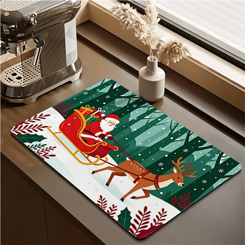Coffee Bar Mat Classic Red Rose Floral Lattice Kitchen Countertop Quick Dry Absorbent Dish Rack Cushion Protector Mat