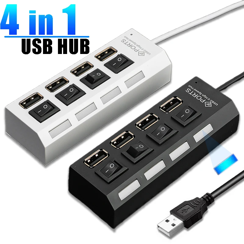 Multi 4 Ports USB Hub Switch USB 2.0 Adapter Portable Switch Multiple Extender High Speed USB A Hubs For Computer PC Laptop Mac