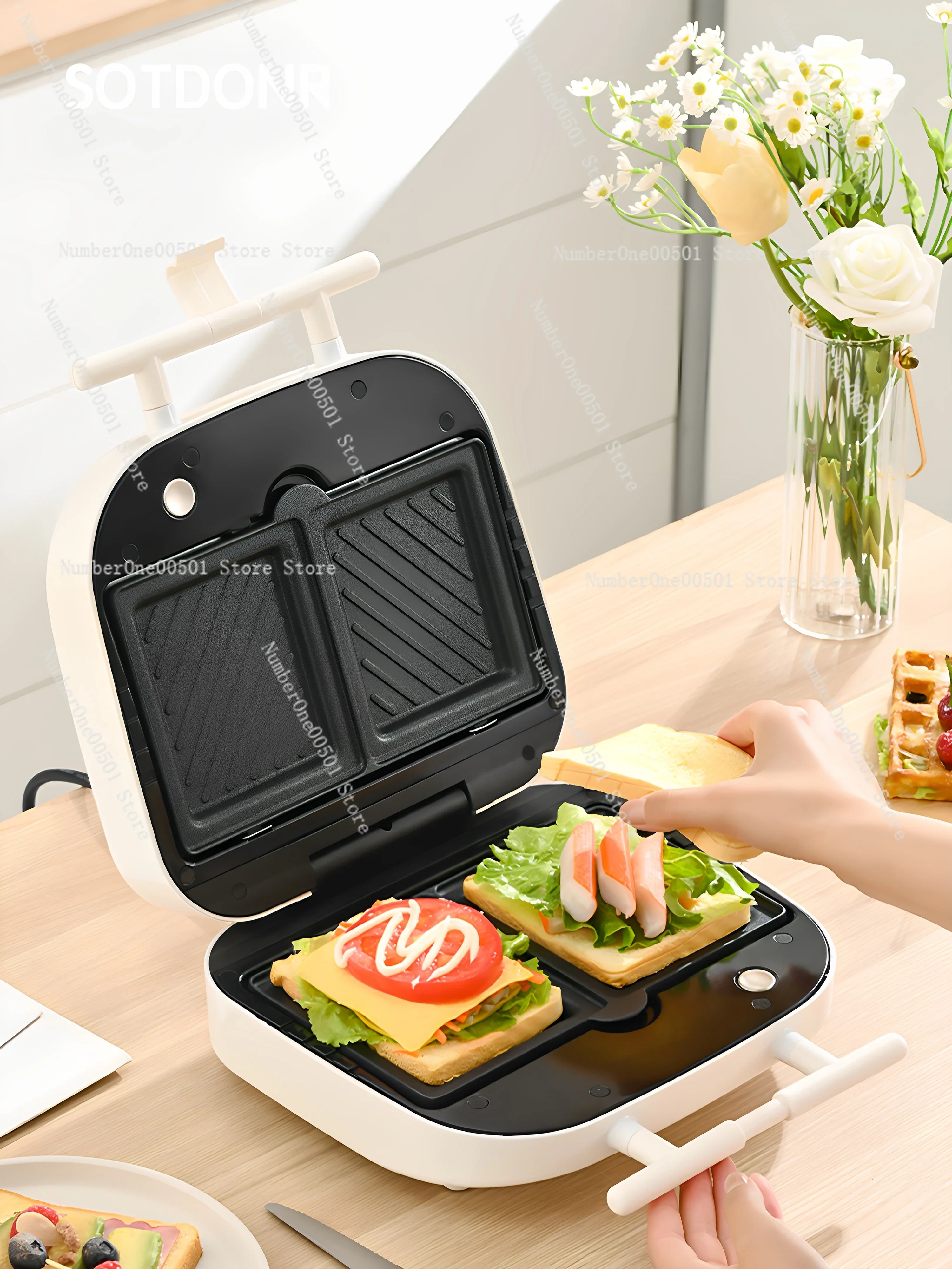 Sandwich Breakfast Maker Household Double Plate Timing Multifunctional All-in-One Toast Hot Thick Press Waffles Removable