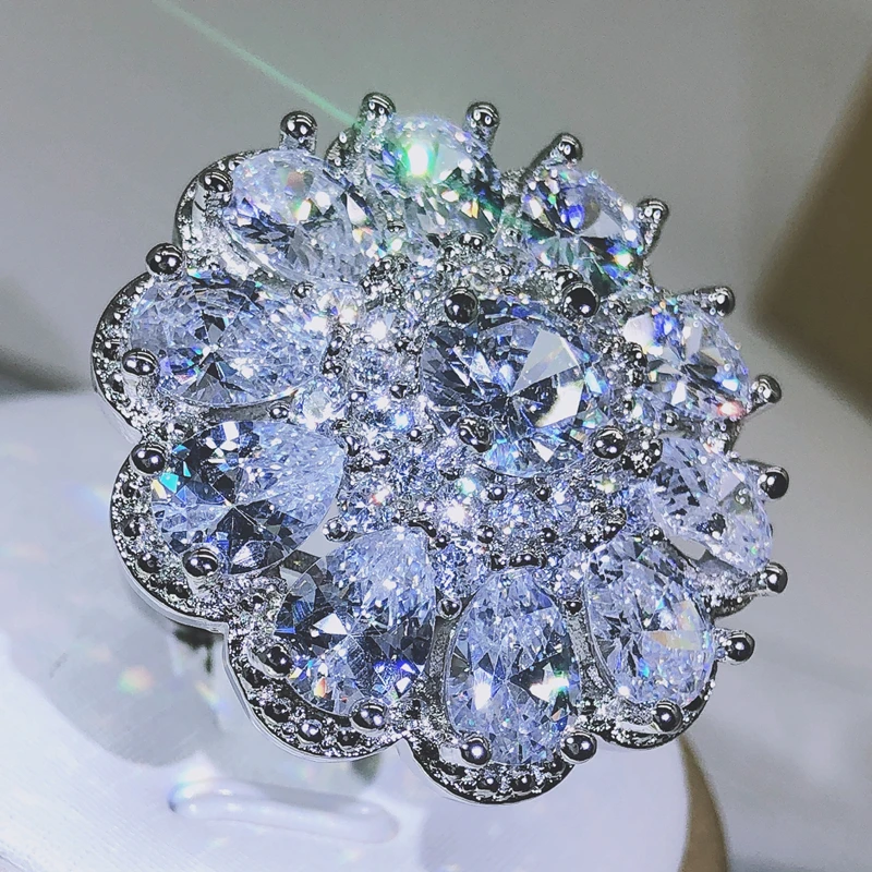 Women's 925 Sterling Silver Multi-stone Glittering Big Ring