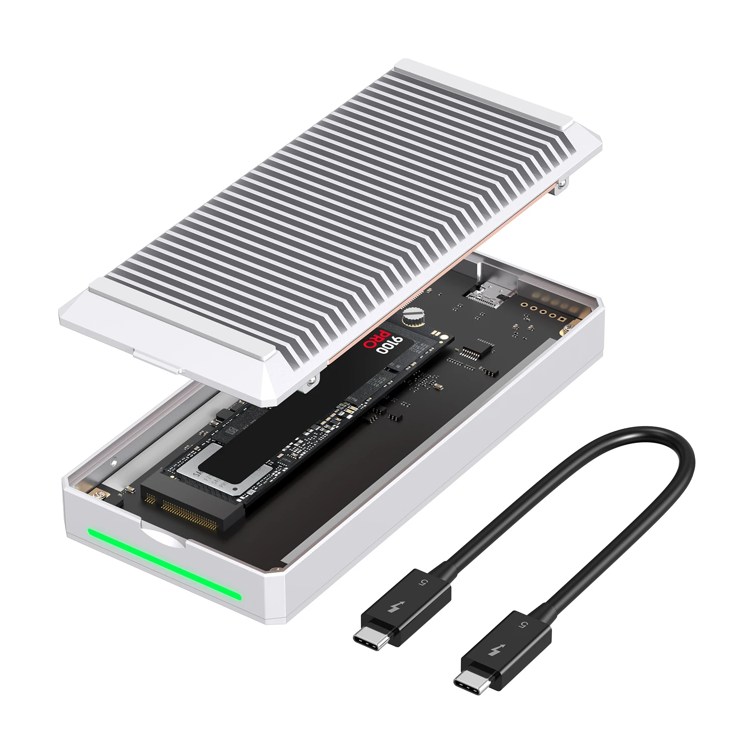 Qwiizlab Fanless 80Gbps Thunderbolt 5 External SSD Enclosure with Aluminum Heat Sink Chasiss, Supports M.2 NVMe SSD up to 8TB