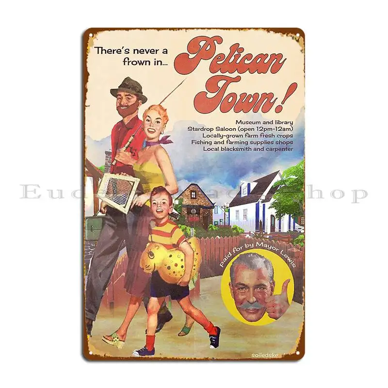 Pelican Town Travel Ad Biteofourbark Metal Plaque Poster Printed Plaques Wall Decor Pub Plates Wall Decor Tin Sign Poster