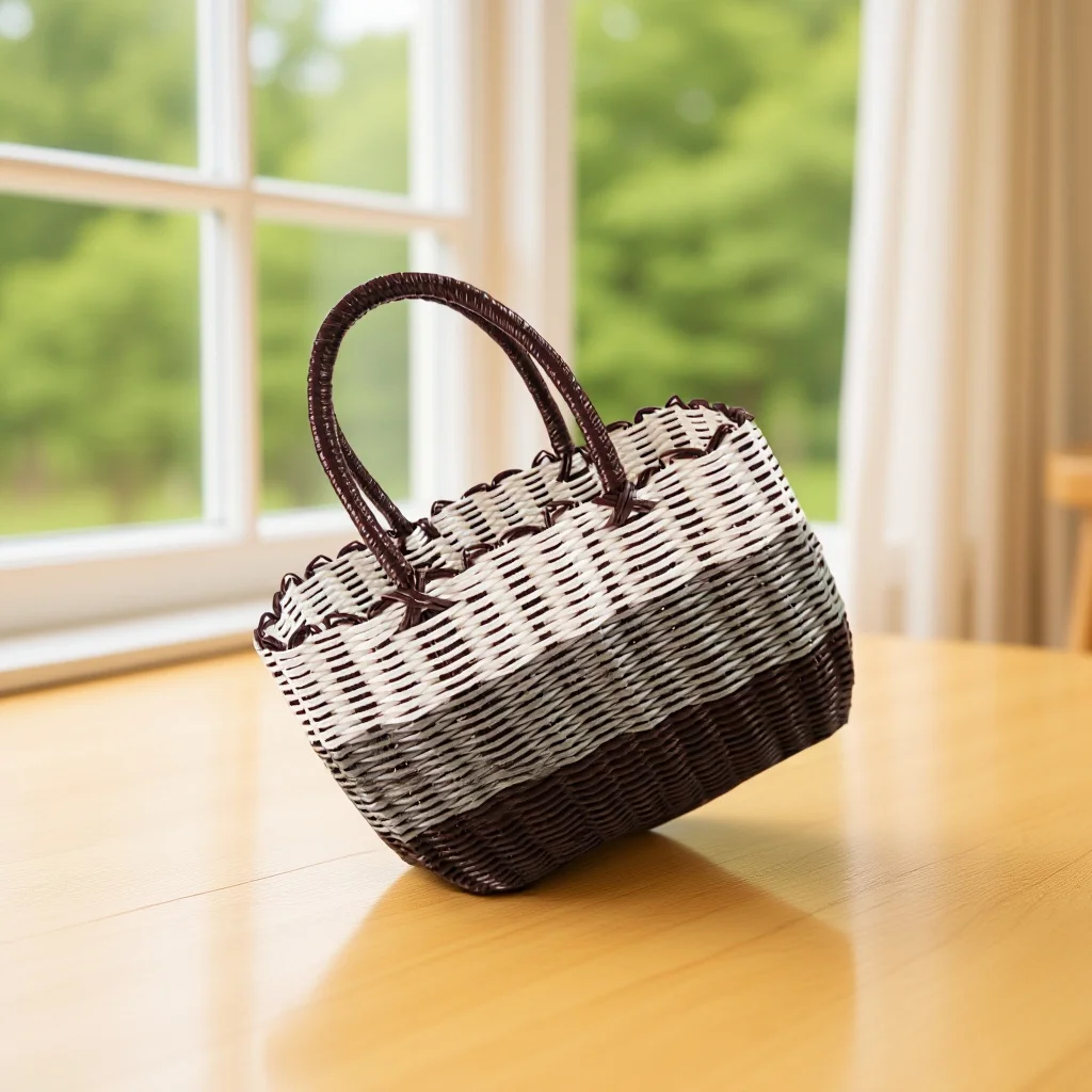 

Handwoven Medium Picnic Basket for Women Beach Shopping Tote Bag Straw Woven Rattan Fruit Basket Kitchen Bathroom Organizer