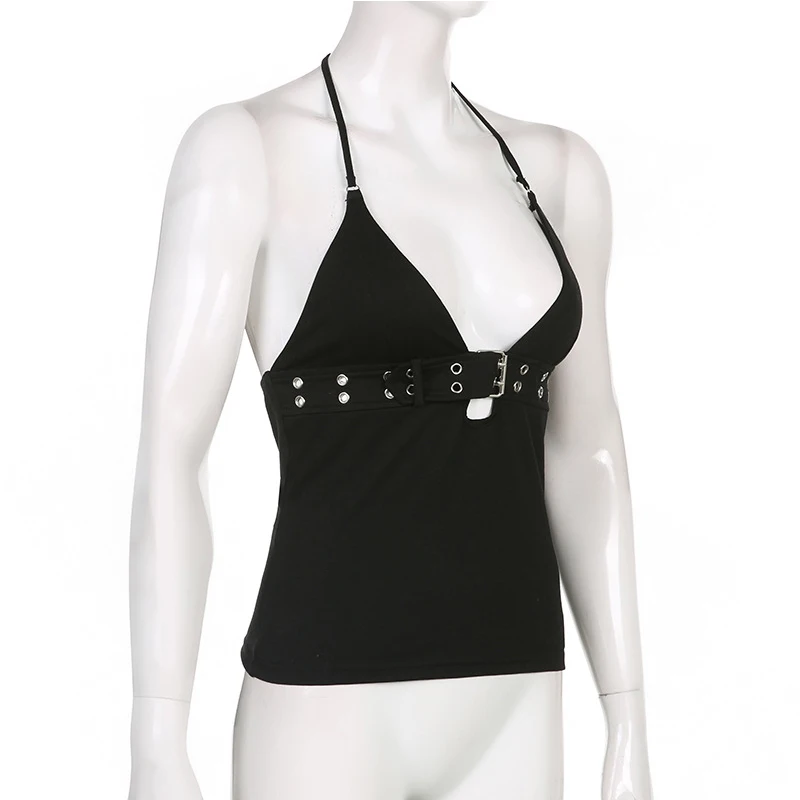Y2k Bandage Crop Top Schwarz Rückenfreies Top Lace Up Süße Party Strand Sommer Sweats Frauen Retro Basic Mini Weste Punk – Detail 5