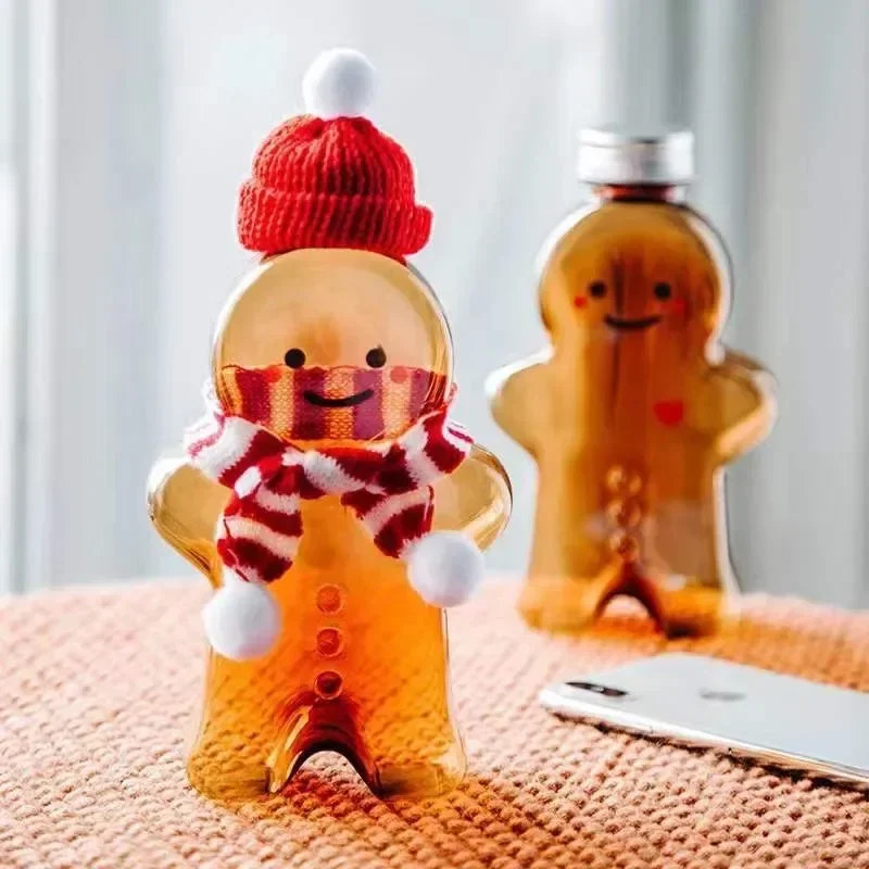 400/500ML Tazze Di Natale Gingerbread Man Tazza di Bere Portatile di Plastica Trasparente Pupazzo di Neve Bottiglia di Tè Al Latte Bere Bottiglia