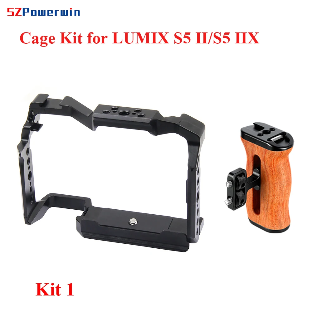 Powerwin Camera Cage For Panasonic S5II S5IIX Wooden Handgrid Handle Kit Aluminum Alloy Multifunctional Arri Locating Screw