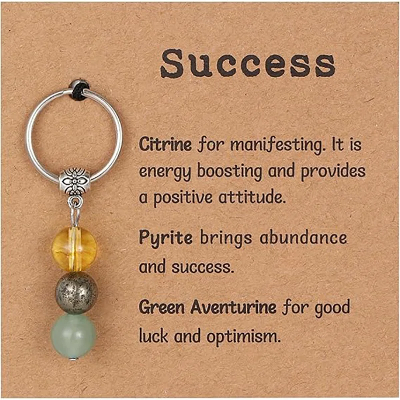 Natural stone simple fashion keychain decorative set three beads combination good luck pendant gift