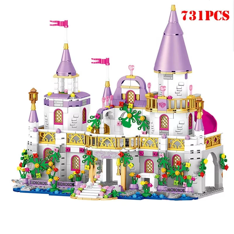 731PCS Windsor Cinderella Princess Ice Castle model Building blocks City My Friends Street View House Children Toys Girls Gifts