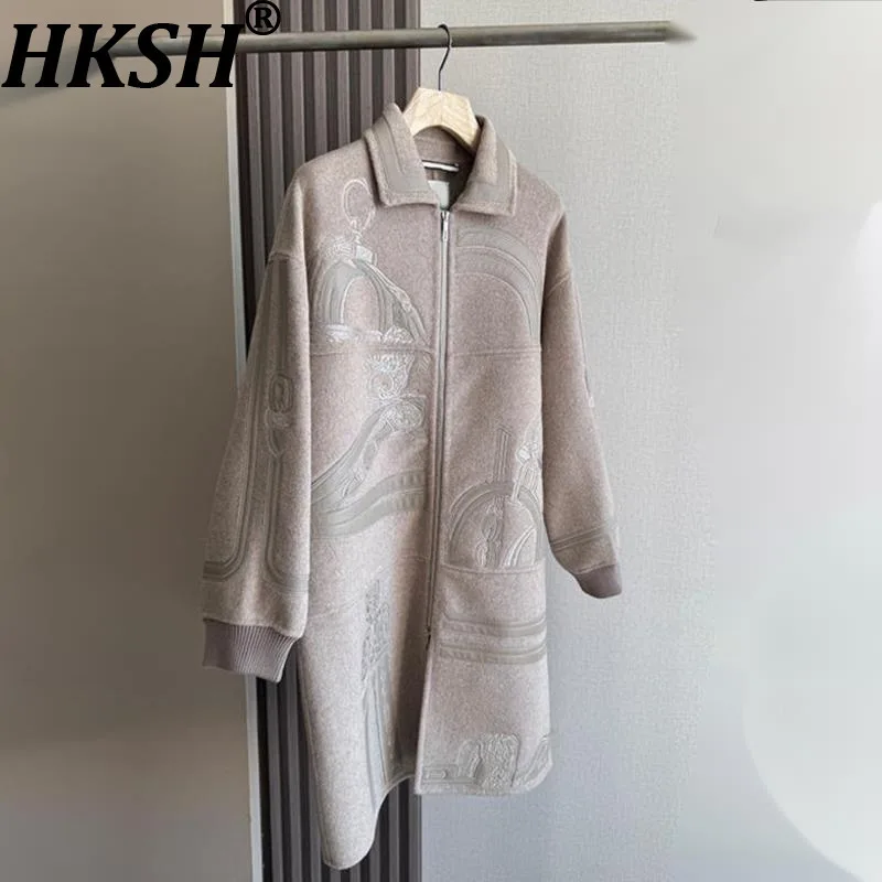 HKSH Autumn New Women Tide Heavy Embroidery Sheepskin Short Double-Sided Cashmere Wool Trench Coat Versatile Chic Jacket HK15949
