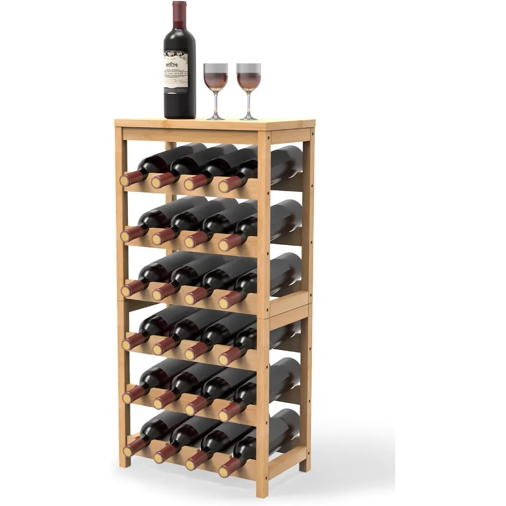 

Freestanding 6-Tier Bamboo Wine Rack with 24-Bottle Capacity for Kitchen, Bar, and Cellar Storage and Display
