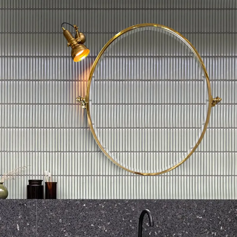 Full Copper Nordic Vintage Bathroom Makeup Wall Mounted Oval Rotatable Mirror