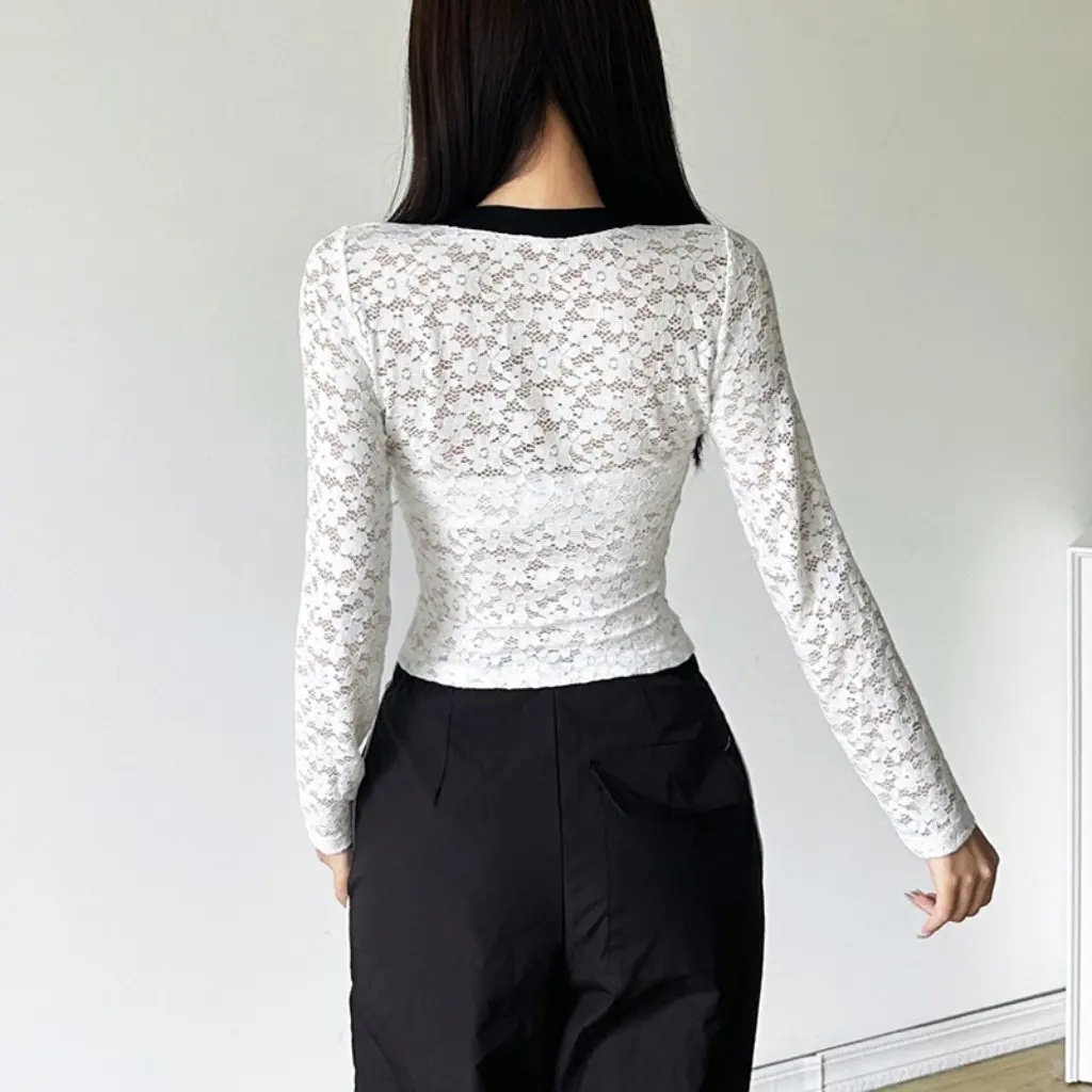 

Women's Slim-fit V-neck Long Sleeve Top Solid Color Printed European American Style Autumn Fashion for Women