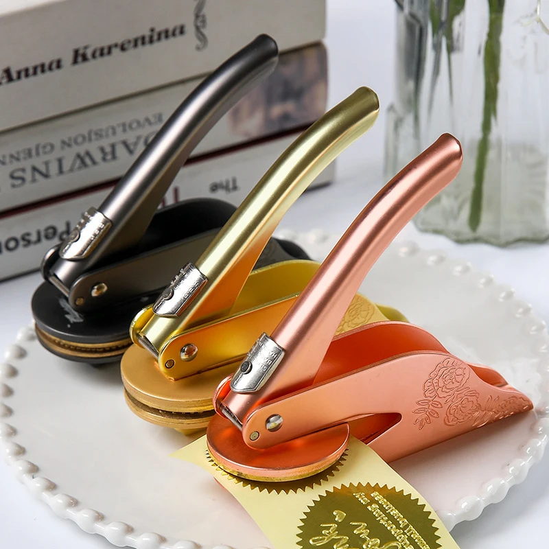Picture 7: Customized LOGO Stamp Personalized Handheld Embosser Steel Seal for Diplomas Awards Certification Graduation Notary Corporate