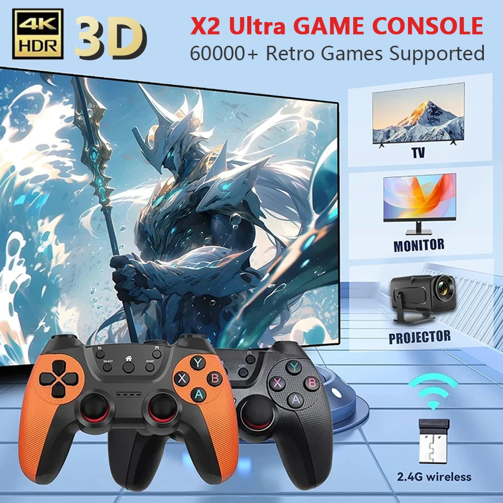 X2 Ultra Game Retro Stick 128GB/256GB 60000+ Retro Games TV Handheld Game Console with 4K Wireless Gamepads Video Game HD Output