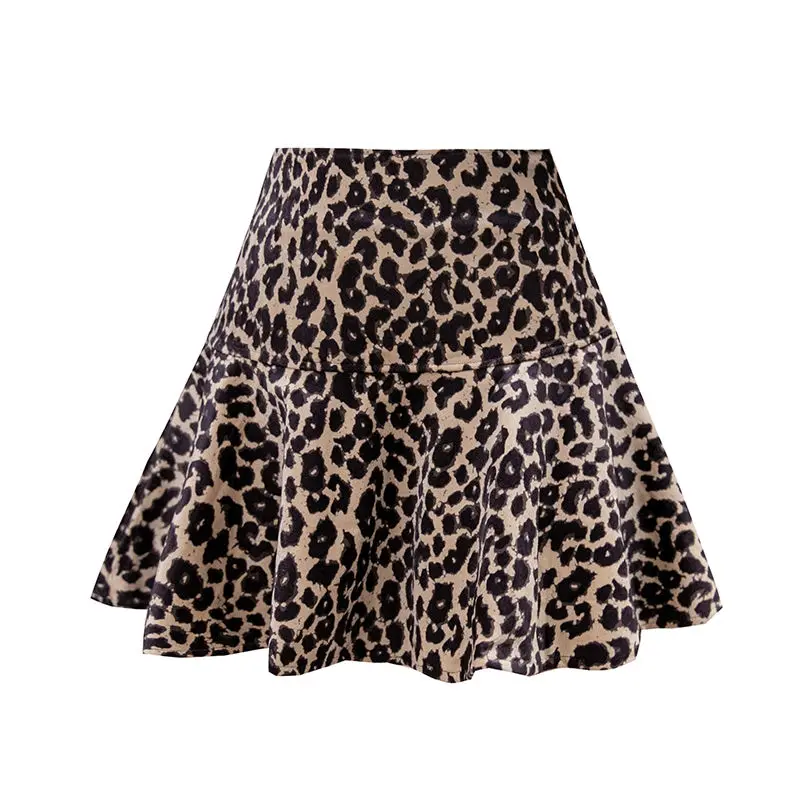 Women\'s Clothing Retro Flattering All-match Summer Leopard Printing Elastic High Waist Casual Ball Gown Trendy Mini Skirts