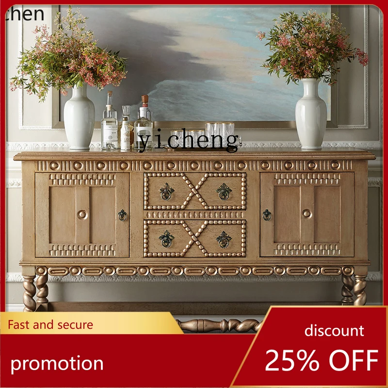 

HXL Furniture Vintage Solid Wood Living Room Entryway Cabinet Partition Distressed Dining