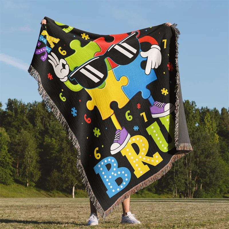 Gaslight Gatekeep Girlboss Six Seven Bruh 67 Autism Puzzle 6 7 Meme Birthday Jacquard Fringed Woven Throw Blanket