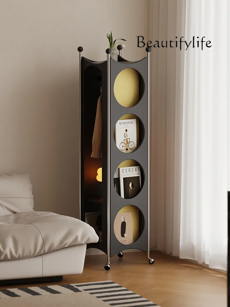 

Movable bedroom coat rack Floor-to-ceiling rotating hanger Full-body mirror Integrated living room rack