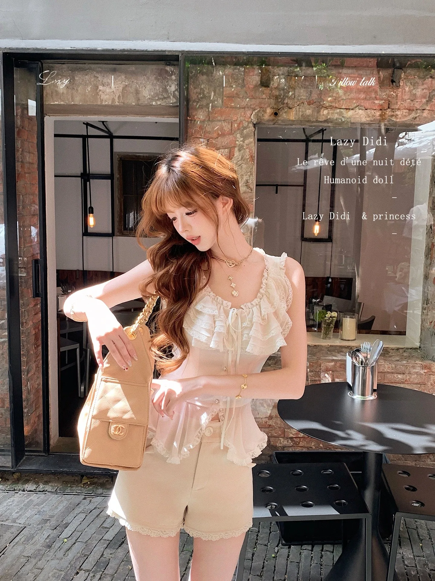 Slimming Lace Waist Shorts Commuter Feel Reusable Versatile High Waist A-Line Princess Style Polyester Fiber Straight Leg Pants