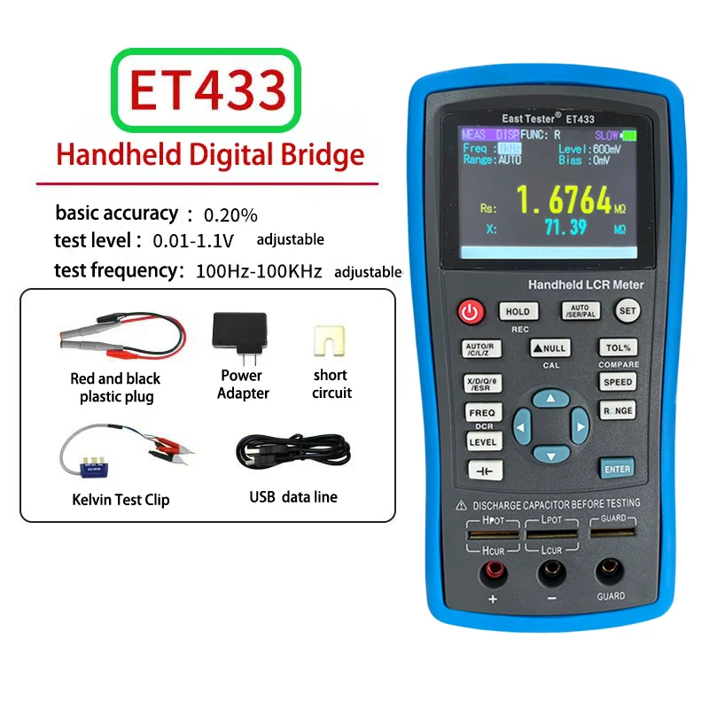 

East Tester ET433 Handheld LCR Digital Bridge Multimeter Capacitance Inductance Resistance Test Tools Digital Display Screen