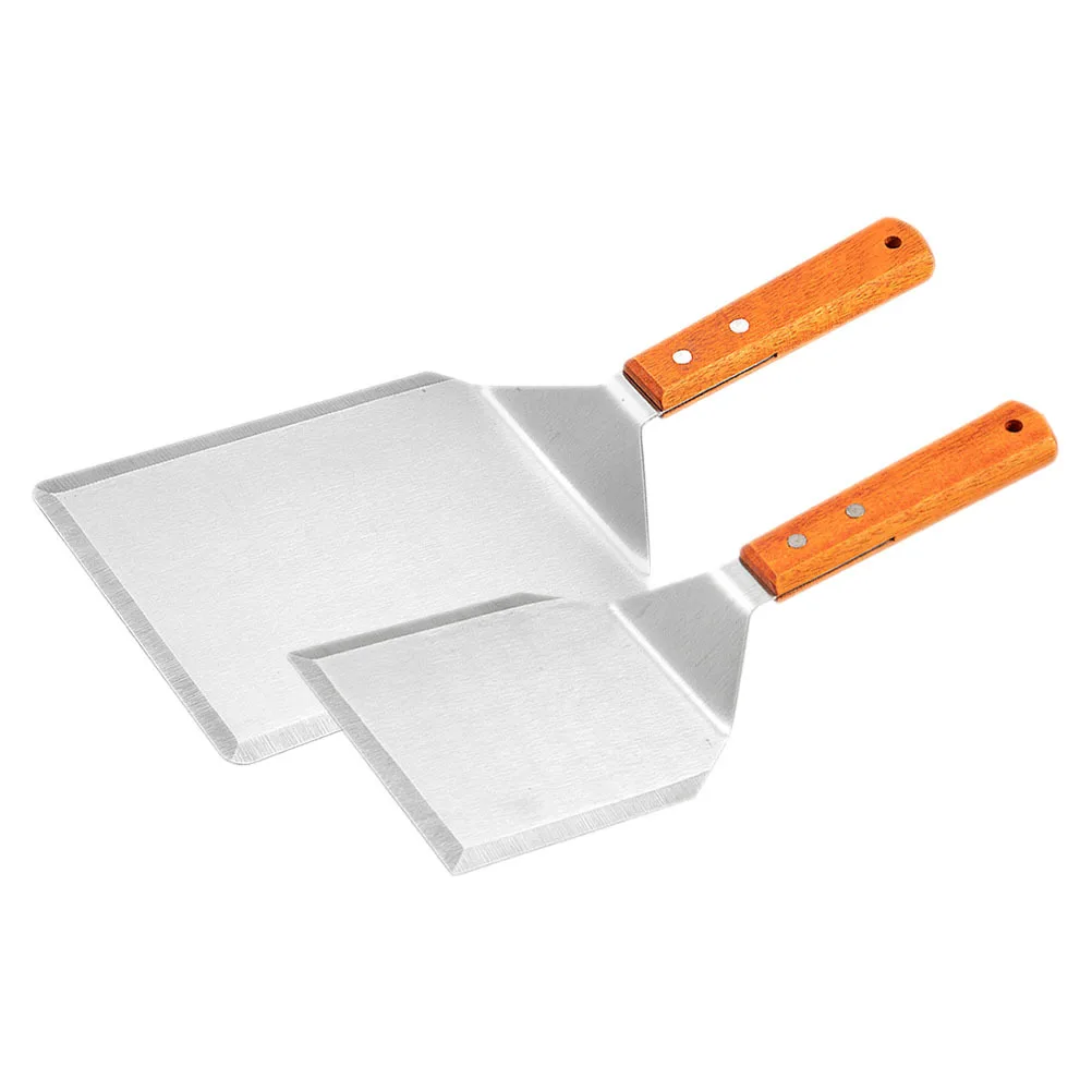 

2pcs Kitchen Spatula Set Metal Frying Shovel Heat-Resistant Cooking Turner Large Pancake Hamburger Turner For Grilling Stirring