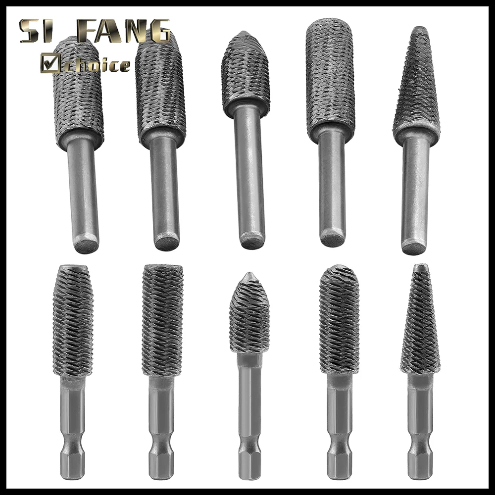 Round Bar Hex Shank Rotary Steel File Set Carving Bit Electric Grinding Head Hard Carbon Steel File For Drilling Grinding Wood