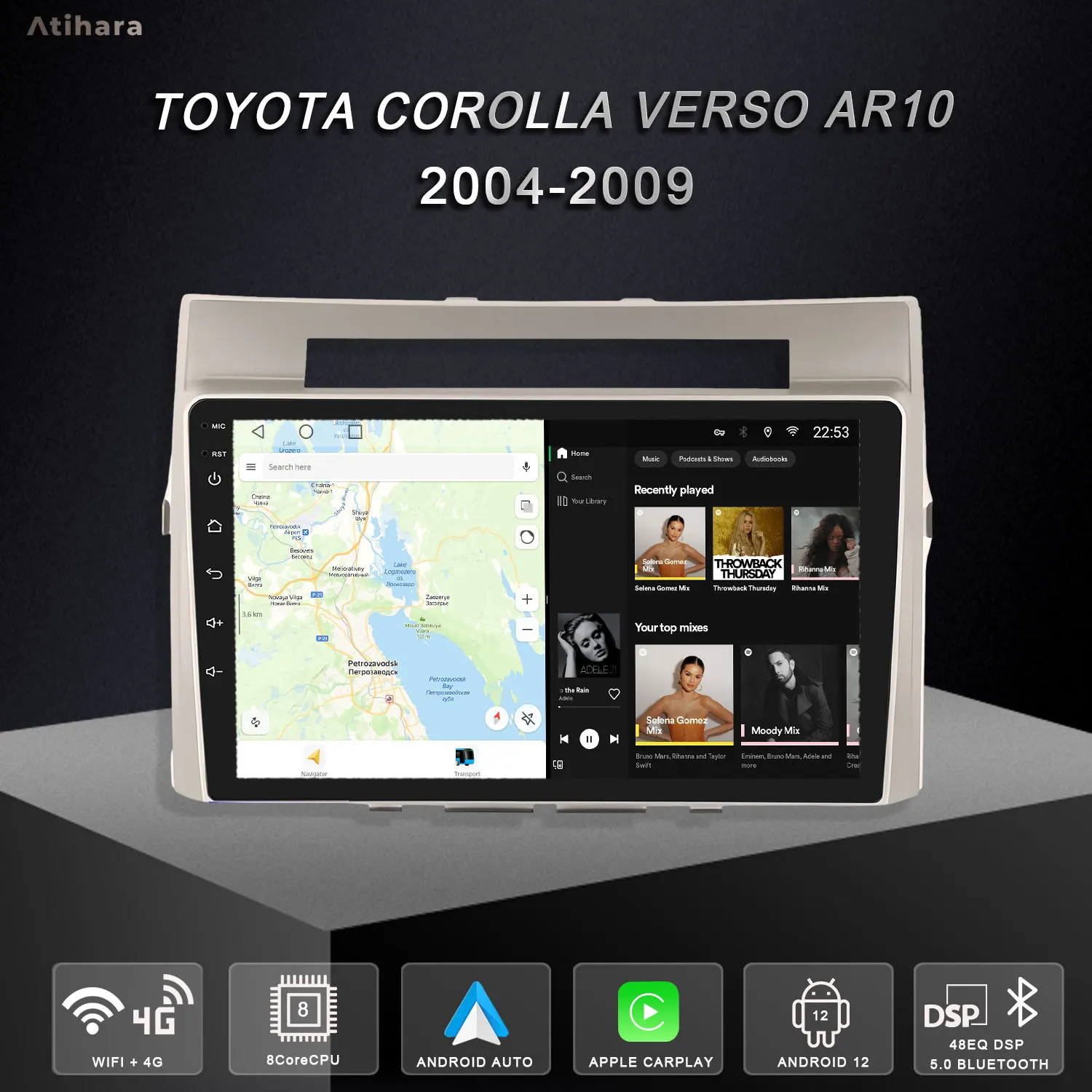 

Atihara Android Carplay Car Radio for Toyota Corolla Verso AR10 2004-2009 Multimedia Video Player 2Din GPS QLED 4G Wifi Stereo