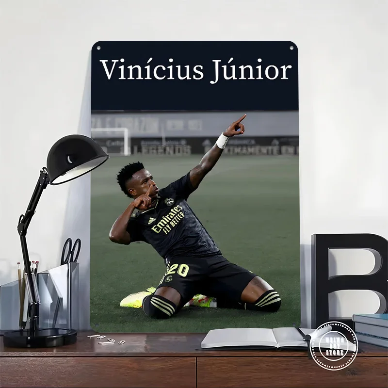 Vinicius Junior Soccer Celebration Printing Poster Customized Retro Wall Art Vintage Metal Signs for Fans Office Decor Room Home