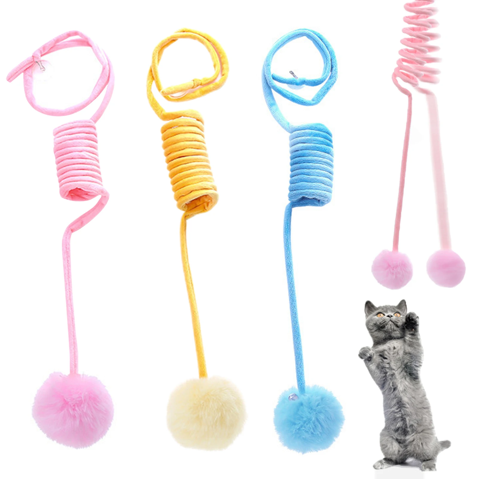 Spring Cat Toy Pet Spring Ball Scratching Plush Ball Toy Fun Toy Pets Interactive Toy Bite Wear Resistant Stay Active for Cats