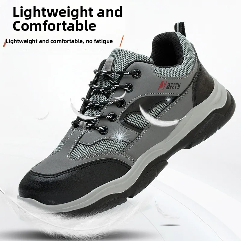 Zapatos de seguridad para hombre, transpirables, resistentes al aceite, para las cuatro estaciones, sitio de construcción, antideslizantes, resistentes a ácidos y a la Base, punta de hierro de corte bajo