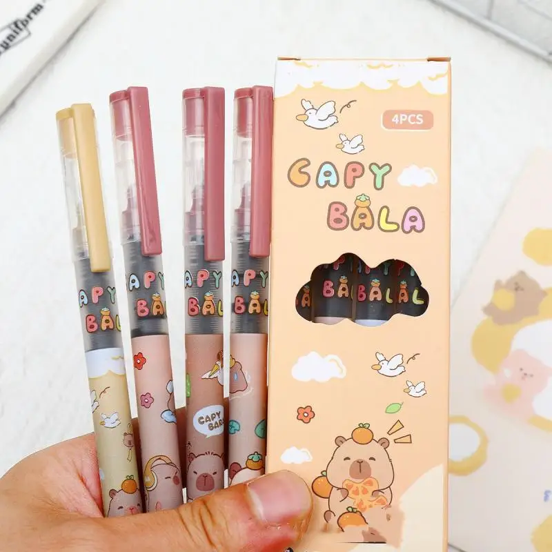 4Pcs Cute Capybara High-capacity Direct Liquid Ballpoint Pen Set Quickly-Drying Office School Supplies Stationery